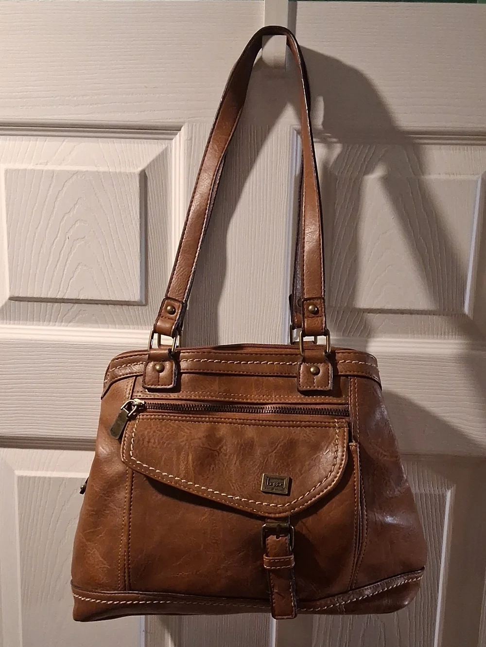 boc Genuine Leather-Style Tan Shoulder Bag with Front Flap Pocket